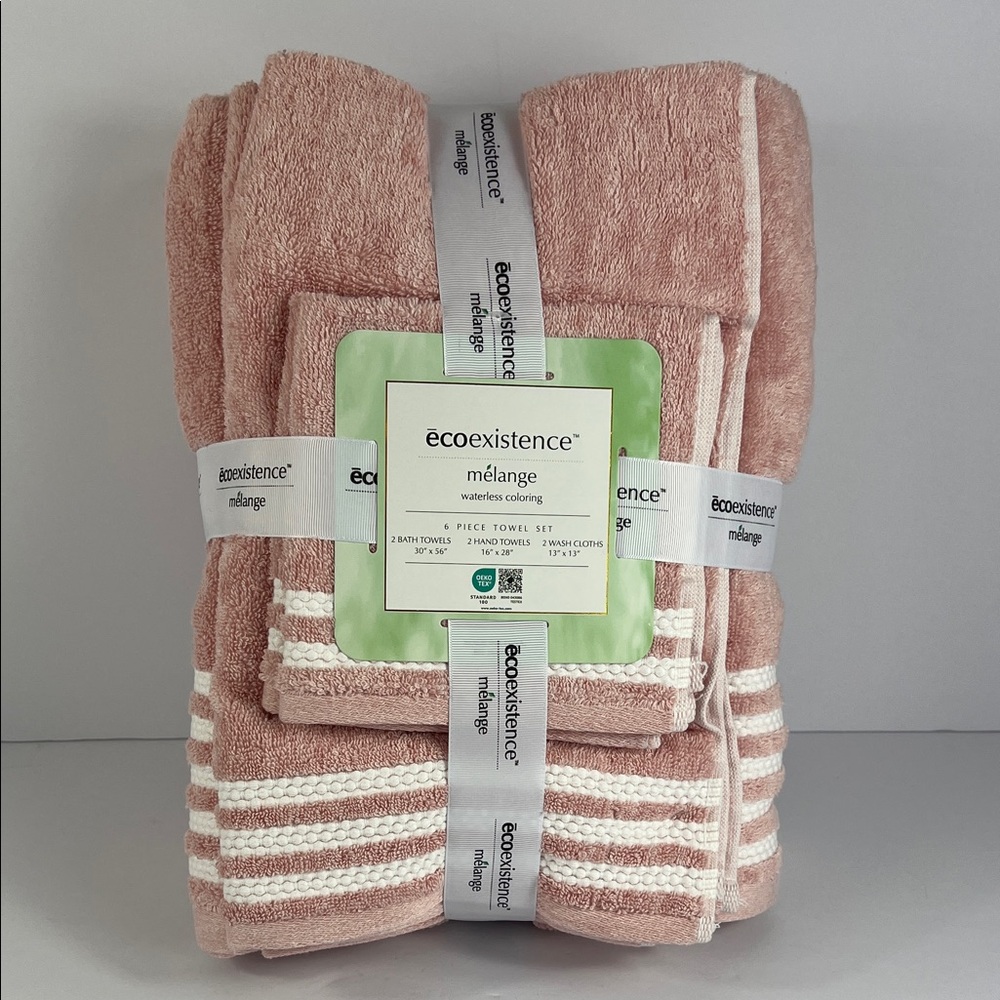 Ecoexistence Mélange Towel Set Pink White Soft Cotton Absorbent Set of 6 NEW